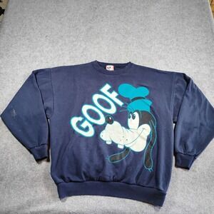 Vintage Disney Designs Goofy Sweatshirt‎ Navy Blue 90s Made in USA OSFA